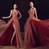 Chaaya Sexy Tony Side Split Sukienki balowe V Haft Flower Formalne suknie wieczorowe Sieknięcie pociągnięcia pociągu 2024