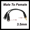 wholesale Black 1 Male To 2 Female 3.5mm AUX Audio Y Splitter Cable High Quality Earphone Headphone Adapter 300ps/lot