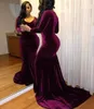 Mermaid Arabic Evening Dresses Sexy Deep Purple Velvet Long Sleeve Prom Dresses Graduation Party Dress vestido de festa Formal evening gowns