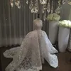 Impressionante ver através de vestidos de casamento com trem destacável Sheer decote Lace lantejoulas apliques vestidos de casamento lindo vestido de noiva A linha