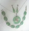 Set Jewellery 18k White gold Green Jade Earring Pendant Bracelet