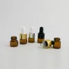 100 x 1 ml Amber Small Glass Dropper Flaskor för eterisk oljepfym Provtagning Tiny Portable Containers Mini Parfym Drop-flaskor