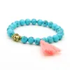 New Design Wholesale 10pcs/lot 8mm Turquoise Stone Beads Purple and Pink Tassel Buddha Head Couple Bracelet