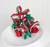 Christmas Jewelry Multicolor Rhinestone Leaf Bells Brooches Antique Gold Alloy Brooch Corsage Pins XMAS Gifts Wholesale