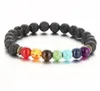 Charm Bracelets Top Plaza Men Women Colorful Lava Rock Beads Chakra Bracelet Black Healing Energy Stone Gemstone Bracelet