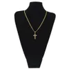 Nouveau pendentif croix en or en acier inoxydable glacé Bling CZ strass pendentif en métal collier 24 pouces chaîne cubaine bijoux Hip hop