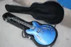 Dave Grohl DG 335 Metallic Blue Semi Hollow Cuerpo Jazz Electric Guitar Guitarra Split Diamond Innlay, Agujeros Dobles F, Hardware de Chrome
