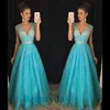 Turqoise Quinceanera Kleider 2019 Modest V-Ausschnitt Sweet 16 Ballkleid Kristalle Korsett zurück Debutante Kleider Tüll Vestidos DE 15