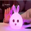 USB Rechargeable Sensitive Tap Control Bedroom Light Single Color and 7-Color Happy Rabbit Toy Silicone LED Night Light Lamp