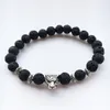 8mm Natural Stone Silver Plated Leopard Head Strands Beaded Bangle For Women Men Charm Bracelets Jewelry