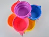 50pcs/lot Pure color Dog Folding Collapsible Feeding Bowl Silicone Water Dish Cat Puppy Pet Travel Bowls with hook 13x5.5cm
