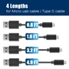 Premium High 2000 MAH Speed ​​Micro USB-kabel Type C-kabels 4 Lengtes 0.25m 0.5m 1 M 1.5M Synchronisatie Snel opladen USB 2.0 voor Android Smart Phone