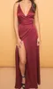 2019 Burgundy Red Prom Dress Sexig Side Slit Deep V Neck Backless Long Evening Party Gown Women Wear Plus Size Vestidos de Festa