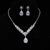 Simple Crystal Bridal Sieraden Sets Zilveren Kleur Strass Water Drop Oorbellen Ketting Sets voor Dames Bruiloft Sieraden