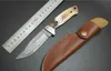 Uitstekende kwaliteit Damascus jachtmes Koehoorn Handvat 58HRC Blade Outdoor camping wandelen survival rechte messen messen Collectable