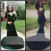 2020 African Black Long Sleeve Backless Emerald Green Prom Dresses Mermaid Velvet Evening Party Gowns Long vestido longo