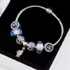 EDELL 100% 925 Sterling Silver Pandora Charm Beads Bracelets Blue Crystal Collocation Bracelet Suitable For Women DIY Bangles Send The Boxs