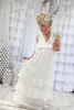 Lovely Boho Flower Girl Sukienki Line V Neck Bez Rękawów Koronki Aplikacje Szyfonowa Długie Dzieci Suknia Dla Plaży Weddings Otwórz Powrót Custom