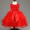 Partihandel- nyfödda spädbarnsflickor Bröllopsklänningar Baby Girl First Birthday Dress for Baby Kids Party Wear Girls Ny Year Red Dresses Vestido