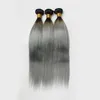 3 adet / grup Brezilyalı Ombre Saç Atkı Iki Ton Koyu Kök 1B / 613 1b / Gri Sarışın Perulu Düz İnsan Saç yumuşak Ucuz Saç Demetleri