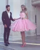 2016 barato novo vestidos de cocktail sweetheart árabe rosa tulle laço apliques vestido de bola curto mini festa graduação vestidos de regresso homecoming