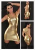 6 kleuren vrouwen metallic faux lederen bodycon mini-jurk sexy glanzende disco clubwear slash nat look jurk