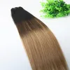 8A 100gram Brazilian Virgin Hair Human Hair Weft Ombre Medium Brown With Ash Blonde Balayage Highlights