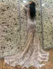 Abiti da sposa in pizzo Dubai Sirena Vestido De Noiva Manica lunga Plus Size 2017 Sexy scollo a V profondo Vedere attraverso abiti da sposa