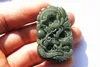 Free delivery - beautiful natural hetian oil green jade, hand-carved bead jade dragon play. Amulet necklace pendant,