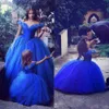 Förtjusande Cinderella Flower Girl Dresses Royal Blue Kids Pageant Gowns Off Shoulder Beaded Ball Gown Communion Special Occasion For Weddings