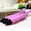 Onda de praia profissional Curling iron Tongs Cabeça Cone Rosa de cerâmica de ferro de ondulação tripla Onda Grande Três Barril Cabelo curler ZA2056