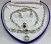 Charming!Peridot Inlay Link Bracelet earrings Ring Pendant Necklace Set+Gift Box
