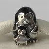 100% S925 Sterling Silver Penguin Family Charm Pärl med svart emalj passar europeiska pandora smycken armband halsband pendelle221m