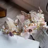 DIY aşk romantik kabuk saç asma düğün yaprağı inci saç aksesuarları lüks çiçek kristal gelin taç pembe rhinestone tiaras fo7493334