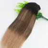 8A 7pieces 120gram Clip Dans Les Extensions De Cheveux Humains Balayage Dark Brown Faits saillants Brésilienne Remy Humaine Vierge