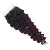 Deep Wave 1B99J Wine Red Two Tone Ombre Brazilian Human Hair Weaves With Closure Burgundy Ombre 3Bundles With 4x4 Front Lace Clos6838068