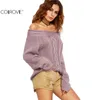 All'ingrosso-COLROVE Cavo viola lavorato a maglia con spalle scoperte Pullover a maniche lunghe 2016 Autunno Ladies Sexy Wear Maglione oversize