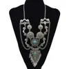 idealway Boheemse stijl zilver vergulde ketting gesneden turkoois edelsteen hanger ketting