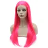 Pelucas Peluca de color rosa fuerte de 24 "de largo, pelo sintético liso y amigable con el calor, peluca de fiesta de Cosplay con encaje frontal