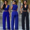 Kvinnors Jumpsuits Rompers Partihandel-Fashion Big Women Ärmlös Maxi Overaller Belted Wide Leg Jumpsuit 8 Färger S-XXL Långbyxor1