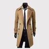 New Brand Winter mens long pea coat Men's wool Coat Turn down Collar Double Breasted men trench coat black brown grey size M-XXXL