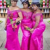 Fushia Plus 크기 신부 들러리 드레스 2018 년 어깨 레이스 아플리케의 하녀 명예 가운의 하녀 정석 인어 여성 Forma 파티 드레스