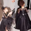 Abito da ballo nero Flower Girl Dress Hi Lo Little Gowns Abiti da spettacolo a maniche lunghe con grande fiocco