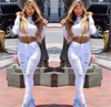 Toptan-Moda Beyaz Yırtık Kot Denim Sıska Pantolon Sıkıntılı Pantolon Püsküller Tam Boy Artı Boyutu Kadın Kadınlar