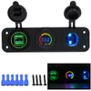 Cargador de coche Enchufe de motocicleta Adaptador USB dual + 12V / 24V Toma de encendedor de cigarrillos LED azul + Voltímetro digital