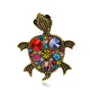 New Design Vintage Multicolor Crystal Tortoise Brooches Antique Gold Alloy Rhinestone Animal Costume Pins Fashion Breastpin Party Jewelry