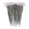 Silver Grå Brasilianska Deep Wave Virgin Human Hair 3bundles With Frontal Stängning 4st Lot Pure Gray 13x4 Full Lace Frontal med väv