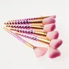Set di pennelli per trucco arcobaleno alveare da 7 pezzi con set di pennelli per trucco per capelli morbidi rosa Set di strumenti per pinceis con testa di fiamma piatta obliqua