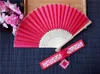 Free shipping 50Sets/Lot Elegant Silk folding Fan with Luxury Laser-Cut Gift Box + Thank you Card + Ribbon for wedding favor