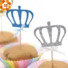 Atacado - 12 pcs 3Colors DIY linda brilhante coroa cupcake toppers bolos topper picks para casamento / crianças aniversário / bolo decoração de festa de cozimento